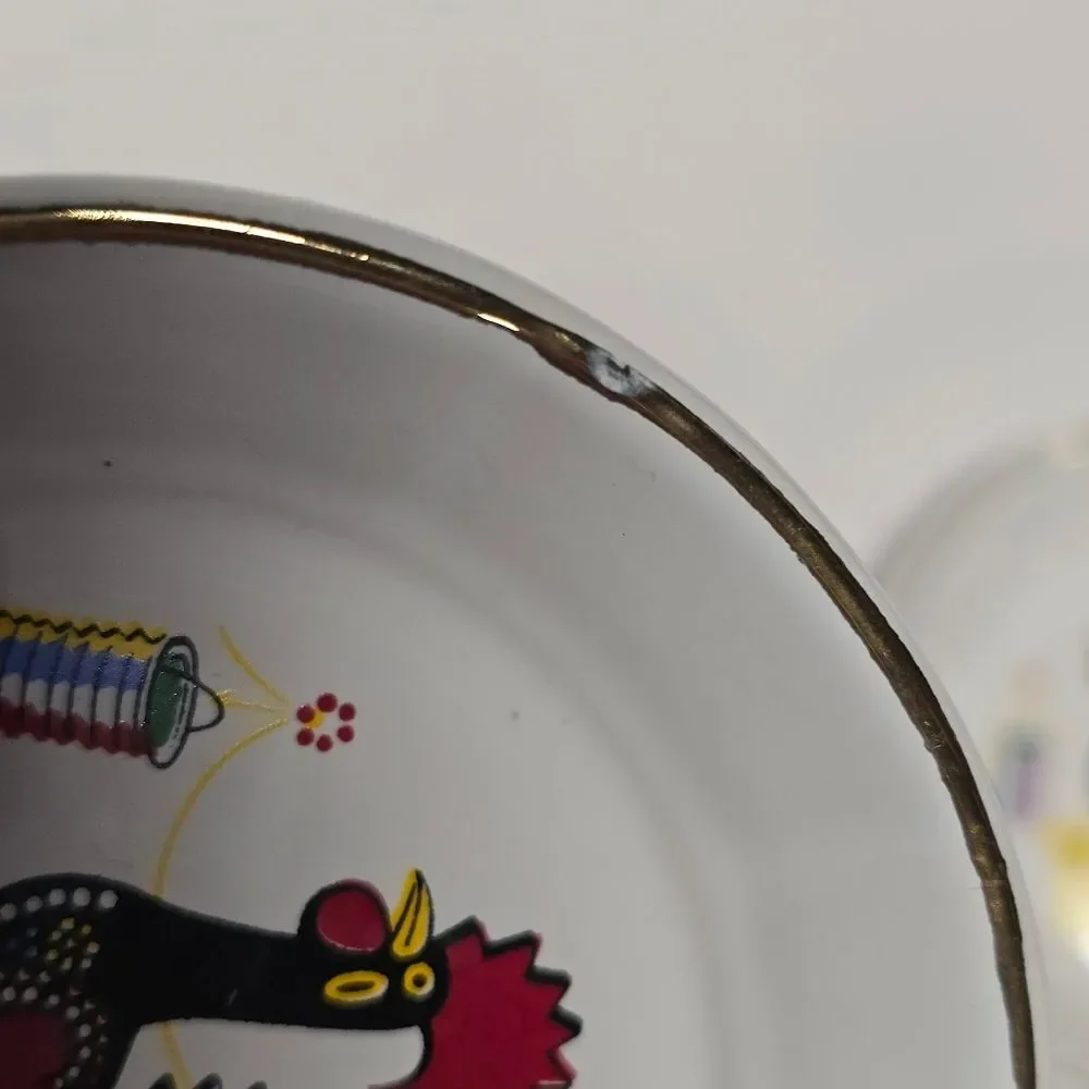 Vintage Portuguese Barcelos Rooster Dish Set Of 2 Portugal Folk Art